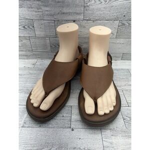 Born Womens Brown Leather Ankle Strap Flat Slip-on Sandals Shoes US Size 9/40.5